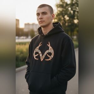 Realtree Black Hoodie with Orange Camouflage Logo- NWOT